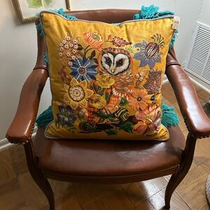 Vibrant Floral Owl Accent Pillow